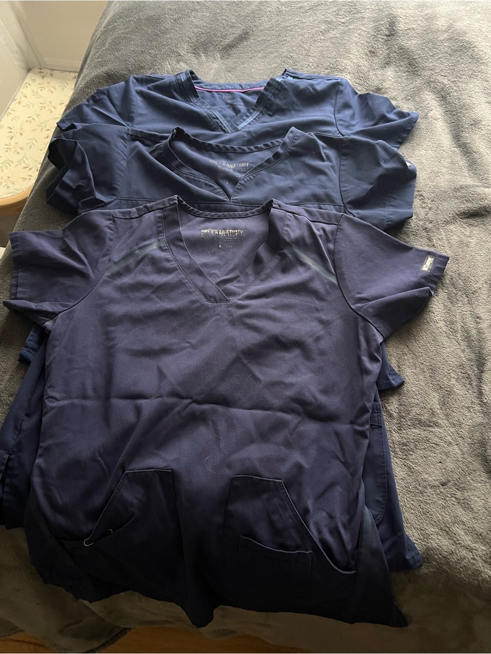 Grey's Anatomy Women’s Navy Blue V-Neck Scrub Tops (set of 3)
